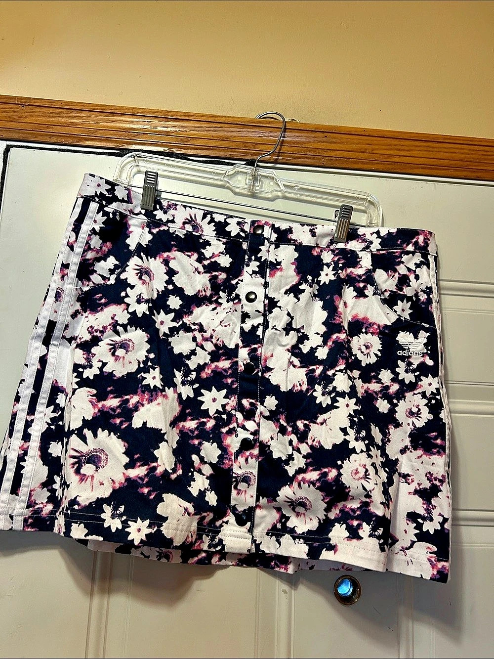adidas Floral Snap-Front Skirt Black & Pink Large L NWT